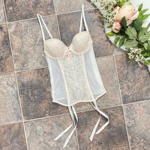 Y2K Victorias Secret white and nude coloured sheer lace and mesh bustier bra top
